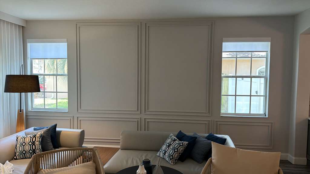Living room after renovation with boiserie